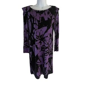 Tibi New York Dress Black Purple Shiftl Long Sleeve Cutout Back Silk Blend Small